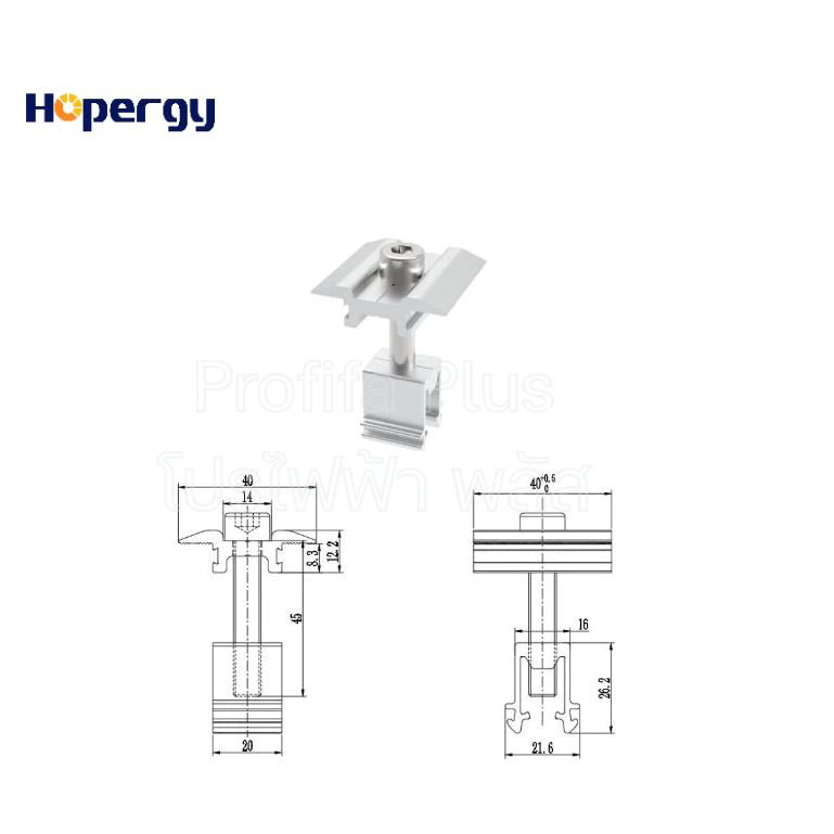 ตัวล็อกกลางแผงโซลาร์ แบรนด์ HOPERG (Fits Inner Clamp 30–40 mm)