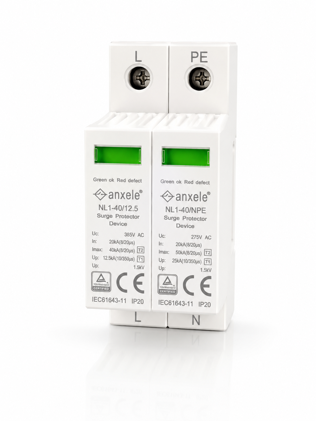 Surge AC Surge Protection Device 2P 385V In : 20KA Imax : 40KA Iimp : 12.5KA T1+T2