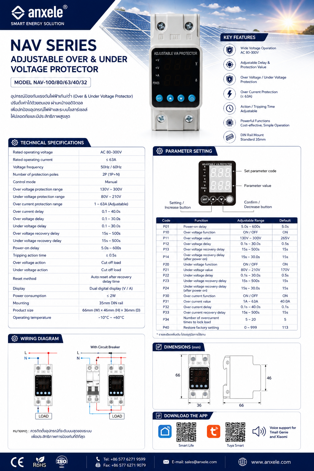 Over under voltage protection Ue: AC 230 V f: 50/60 Hz In: 1–40 A Imax: 63A warranty 1Y