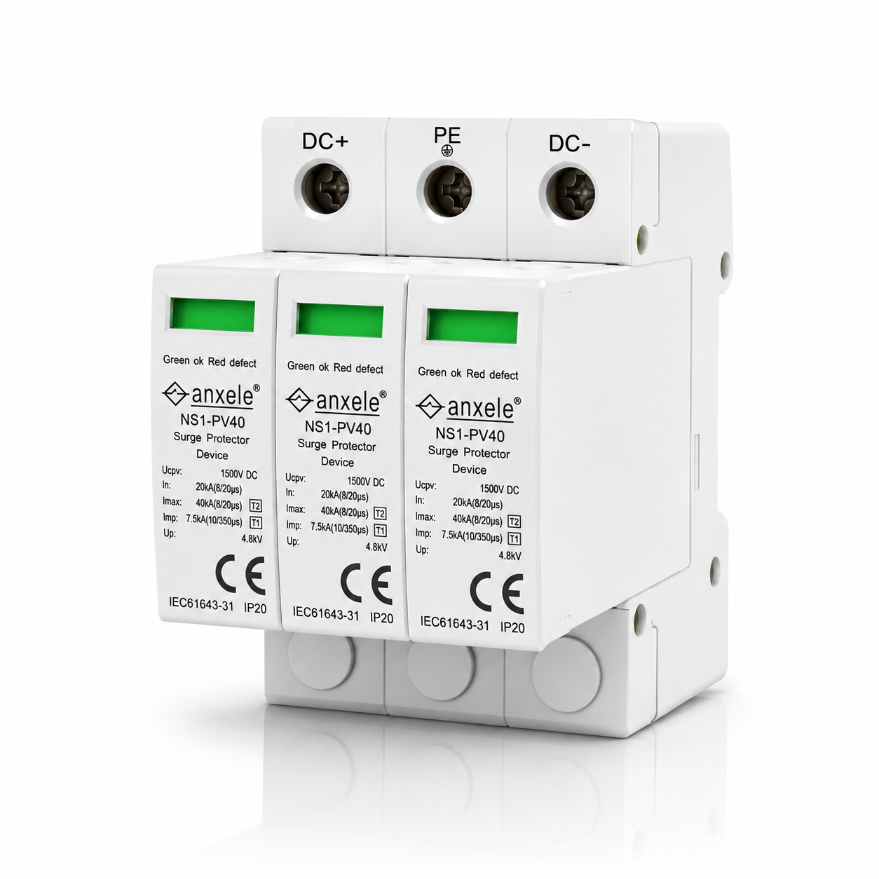 Surge Protector DC1500V 3P Type 1+2 Ucpv :1500VDC 3P Type 1+2 (7.5 kA ) IEC/EN61643-31 warranty 1Y
