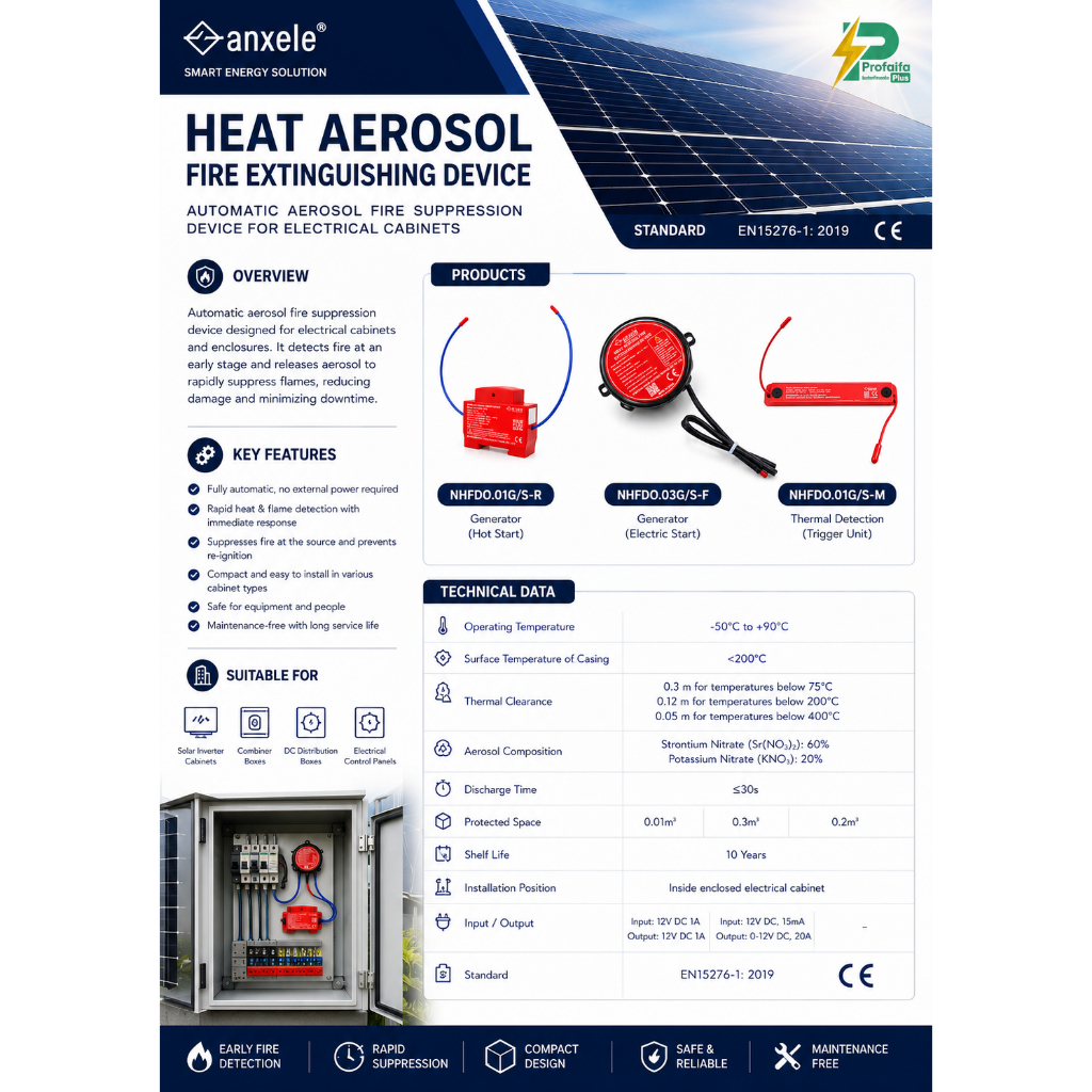 ตัวดับเพลิงอัตโนมัติ สำหับตู้ไฟโซลาร์เซลล์ Fire Extinguising Device 0.01 G Protected space 0.2 m3, EN15276-1 รับประกัน 1 ป๊