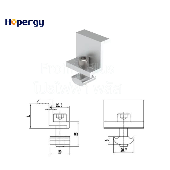 ตัวล็อกริมสำหรับยึดขอบแผงโซลาร์เซลล์เข้ากับรางอลูมิเนียม แบรนด์ HOPERG (Select End Clamp)