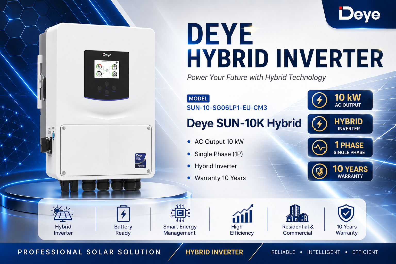 อินเวอร์เตอร์ Deye Hybrid ON/OFF Grid inverter 10kw 220V 1 phase SUN-10K-SG06LP1-EU-CM3