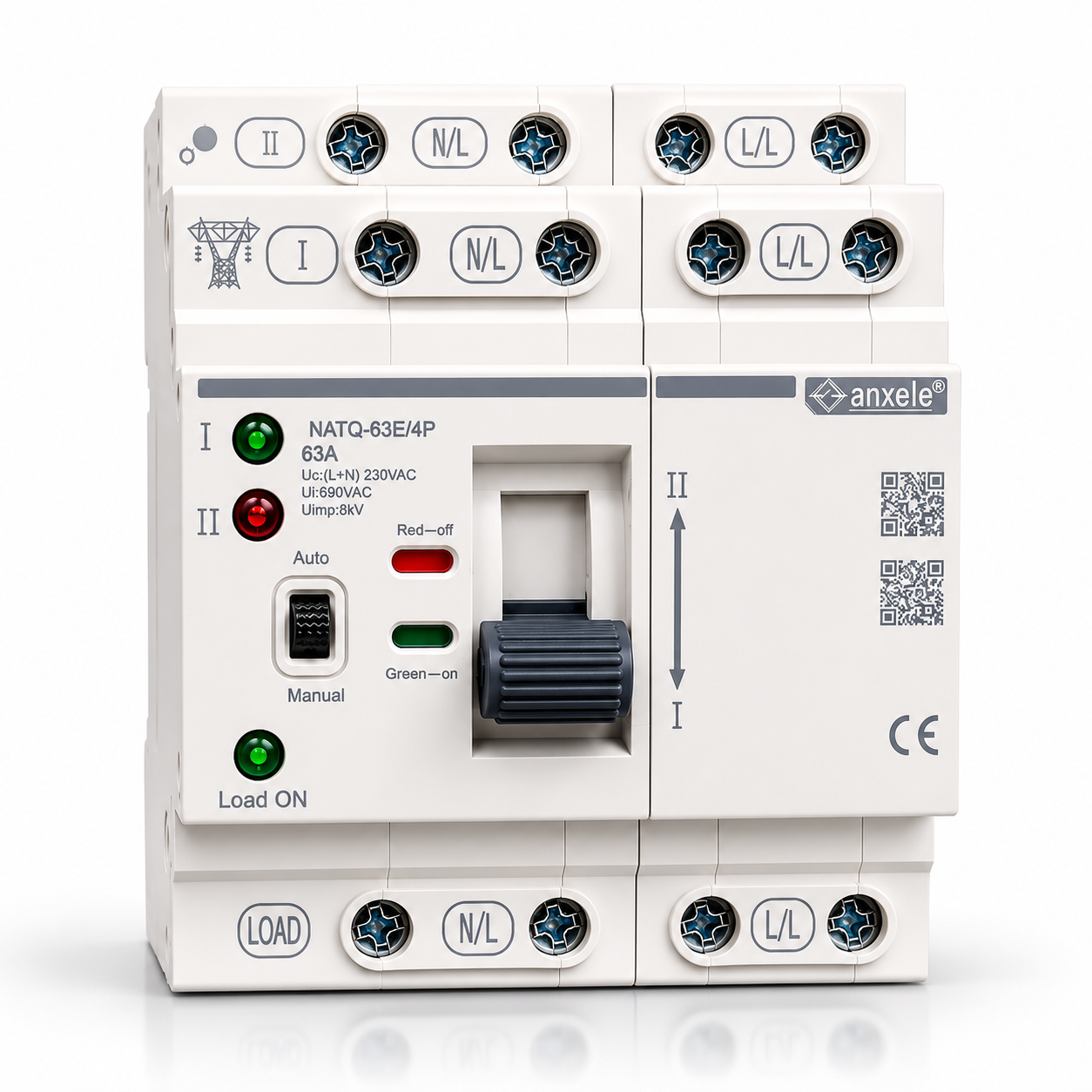 ATS 63A (2P,4P) Automatic Transfer Switch 2P Ue (L+N) 230VAC Ui:690VAC Ulmp:8kV warranty 1Y 63A 4P