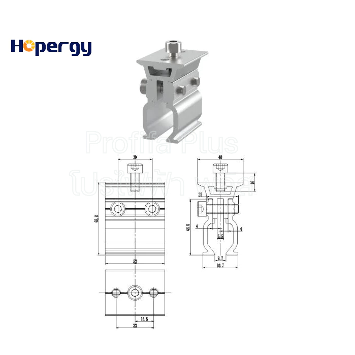 ตัวยึดหลังคาเมทัลชีท (คลิปล็อก) แบรนด์ HOPERGY (T-KLK Interface Bracket)