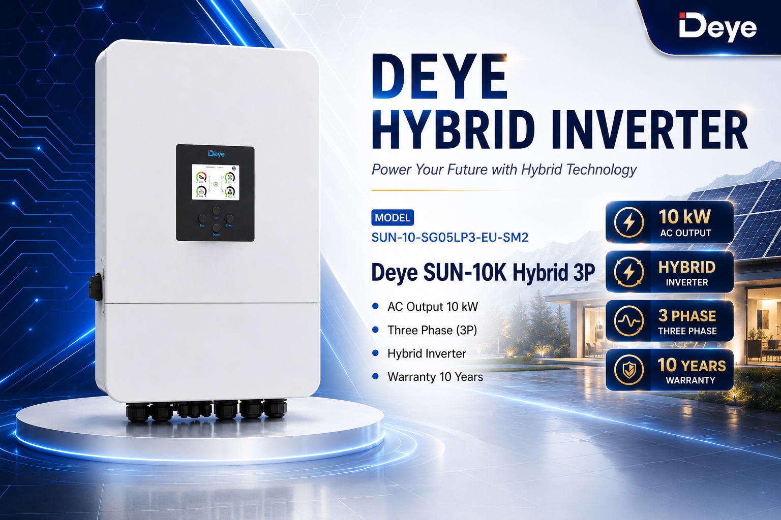 อินเวอร์เตอร์ DEYE รุ่น SUN-10K-SG05LP3-EU-SM2 Hybrid Inverter 3 เฟส 10kW รองรับแบต 48V รับประกัน 10 ปี